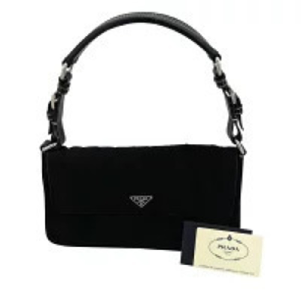 Prada Tessuto handbag prominent enameled triangle logo Black